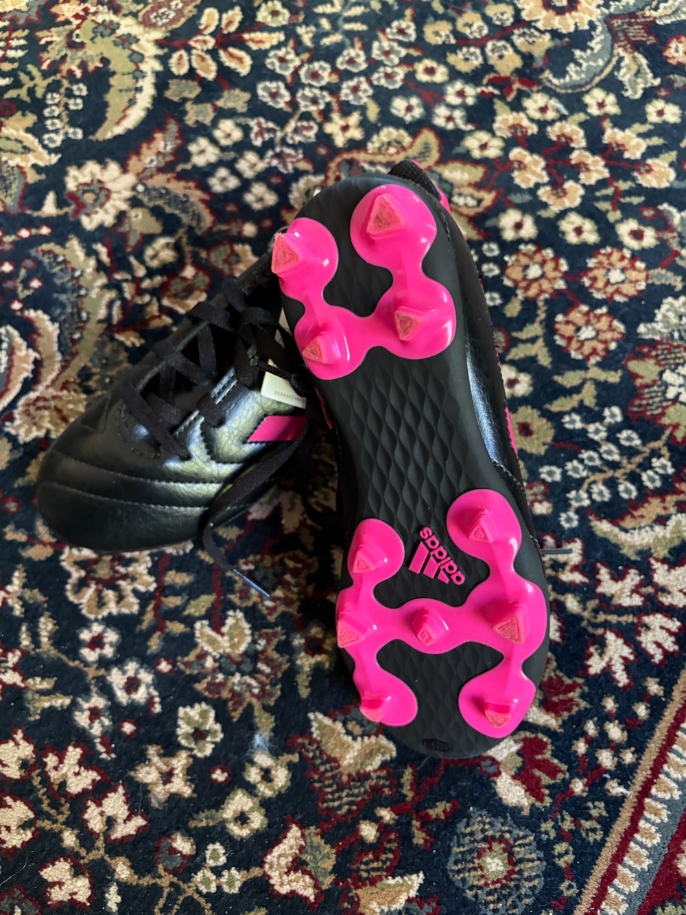 Colette VI FG J adidas Kids Black Soccer Cleats with Bright Pink Studs